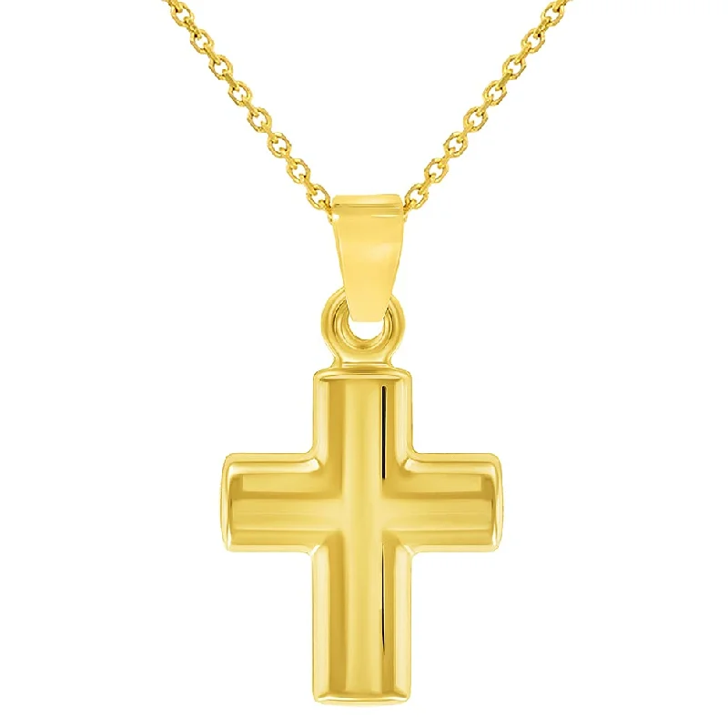 women adjustable necklaces -14k Yellow Gold Polished Simple Mini Religious Cross Charm Pendant With Cable, Curb or Figaro Chain Necklace