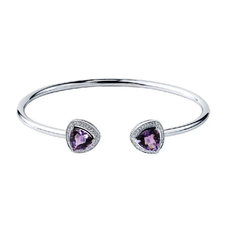 Auriya 3ct Trillion-Cut Purple Amethyst Gold over Silver Bangle Bracelet with Diamond Accents