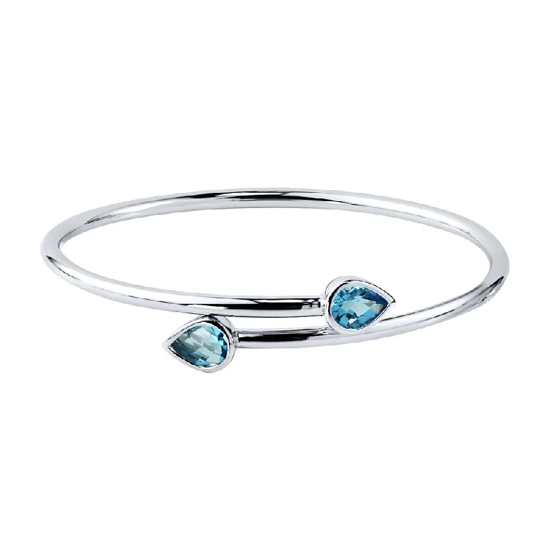 Auriya 2 1/2ct Pear-cut Swiss Blue Topaz Bypass Bangle Bracelet Gold over Silver