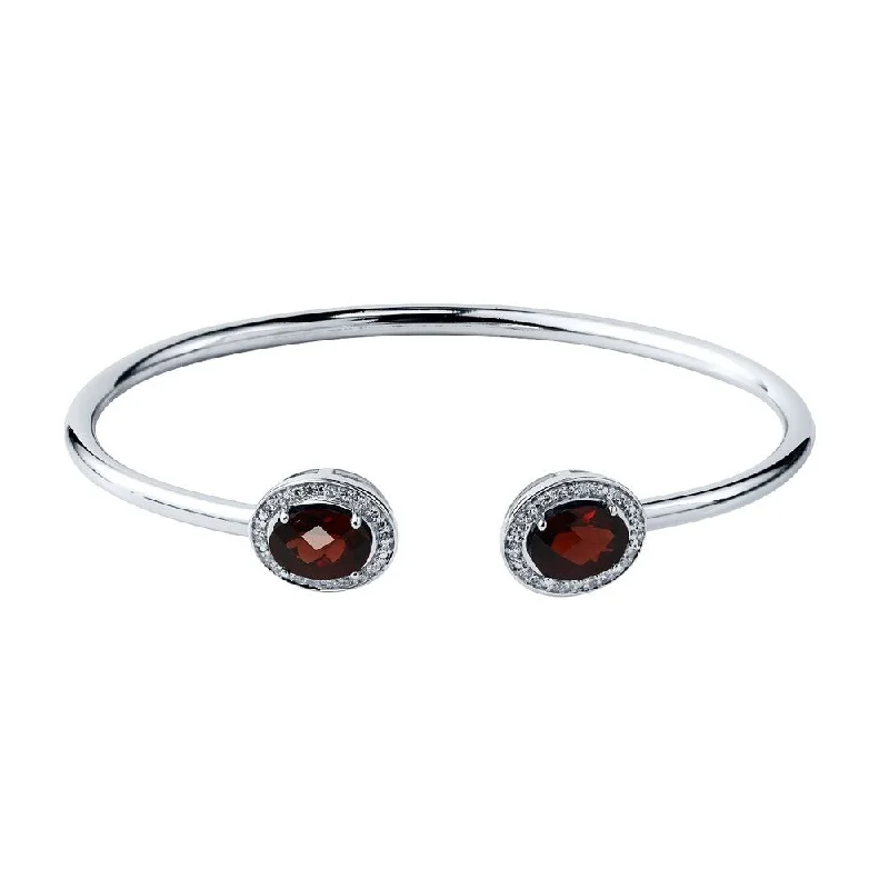 Auriya 2 3/4ct Oval Red Garnet Gold over Silver Bangle Bracelet with Diamond Accents