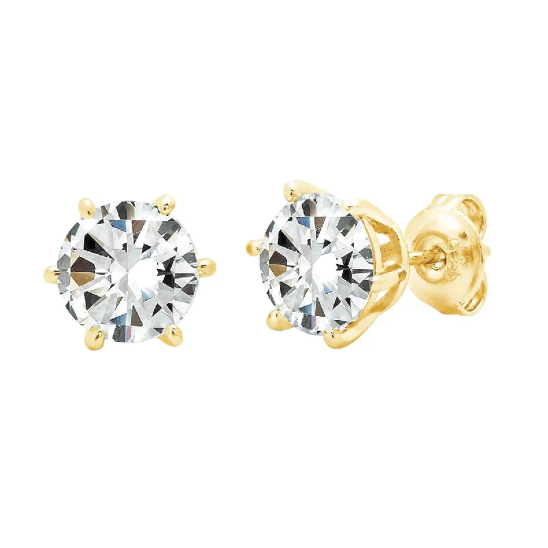 women shimmering earrings -Crislu 18KT Yellow Gold Plated Sterling Silver Round Cubic Zirconia Solitaire Stud Earrings