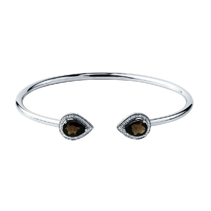 Auriya 2ct Pear-cut Smoky Quartz Gold over Silver Bangle Bracelet with Diamond Accents