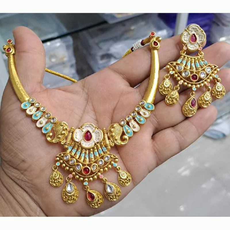 women one-of-a-kind necklaces -Manisha Jewellery Gold Plated Pota Stone & Meenakari Necklace Set