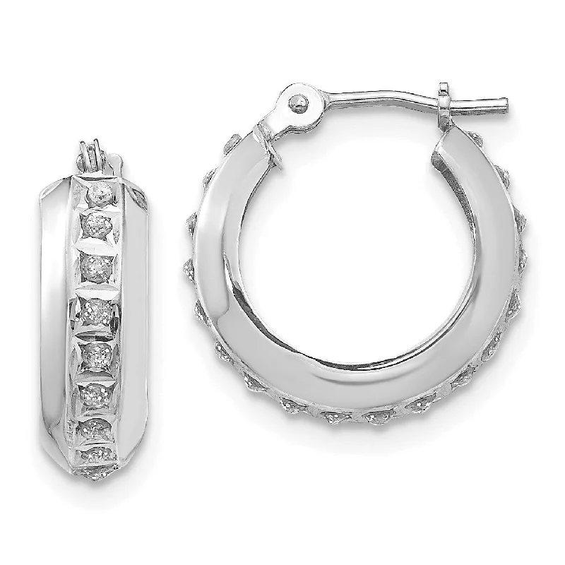 women pearl earrings -Diamond Fascination 14KT White Gold 14X5MM Diamond Accent Hoop Earrings