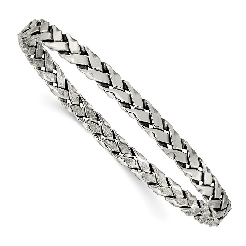 Curata 925 Sterling Silver 7" 5.25mm Rhodium Woven Slip on Bangle Bracelet