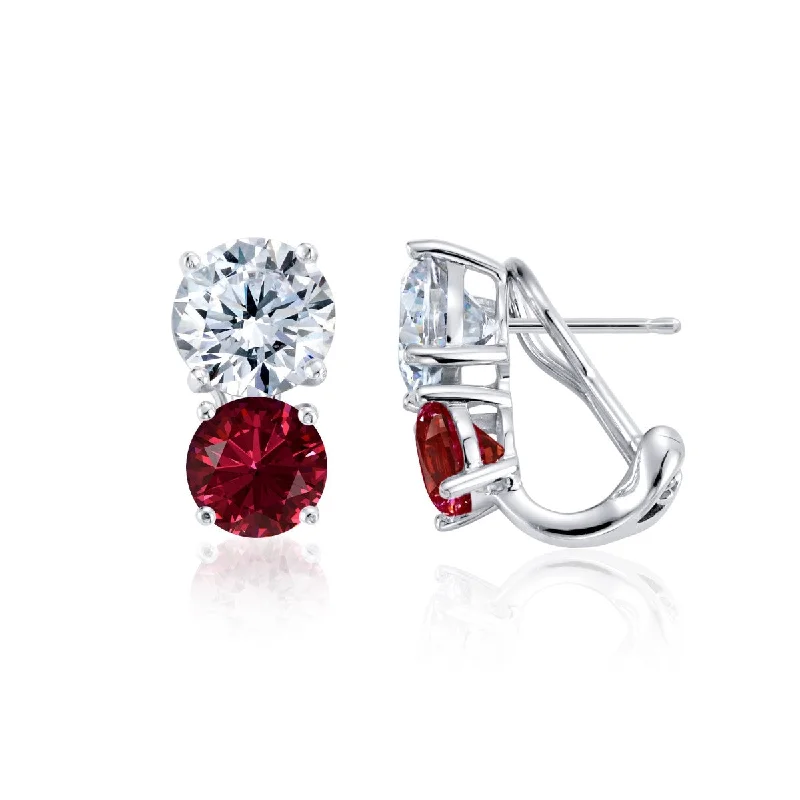 women elegant stud earrings -Crislu Red and White Cubic Zirconia Earrings in Sterling Silver