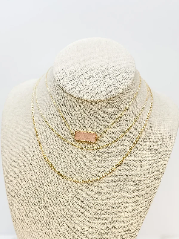 women anniversary necklaces -Stone Gold Layered Necklace - Pink