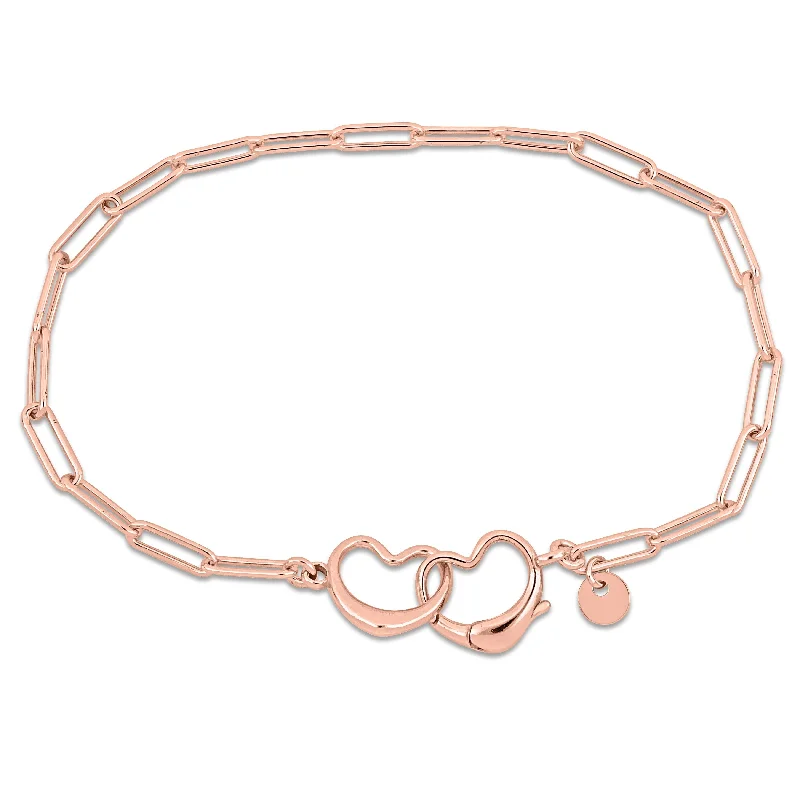 Miadora Paper Clip Link Bracelet with double heart clasp in Rose Sterling Silver