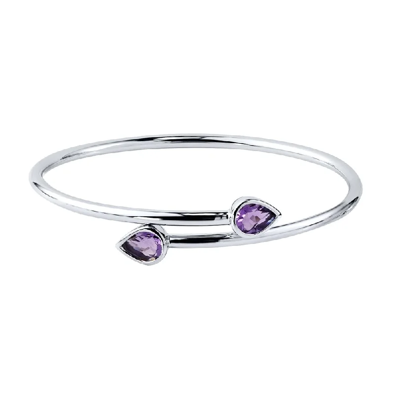 Stackable 2ct Pear Shaped Purple Amethyst Bypass Bangle Bracelet by Auriya in Gold over Silver