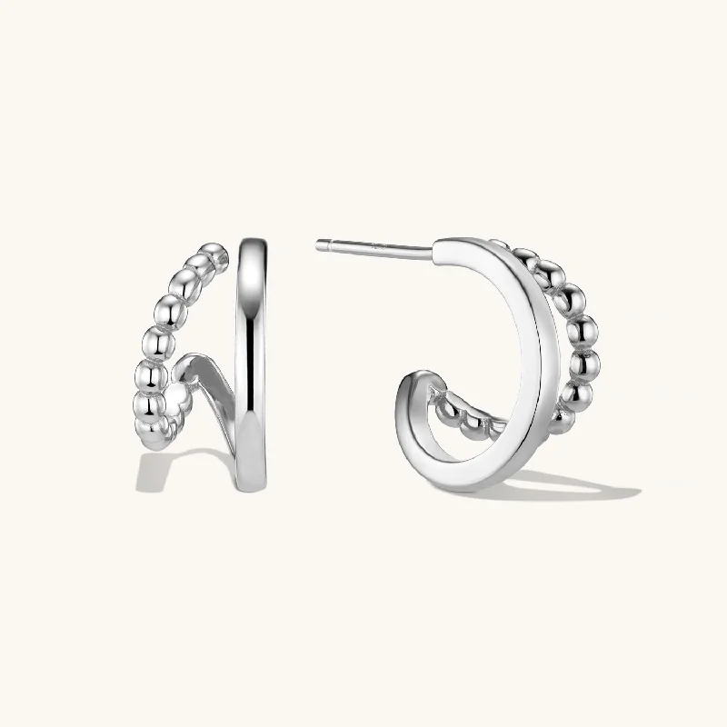 women pearl stud earrings -Beaded Layered Hoops Silver