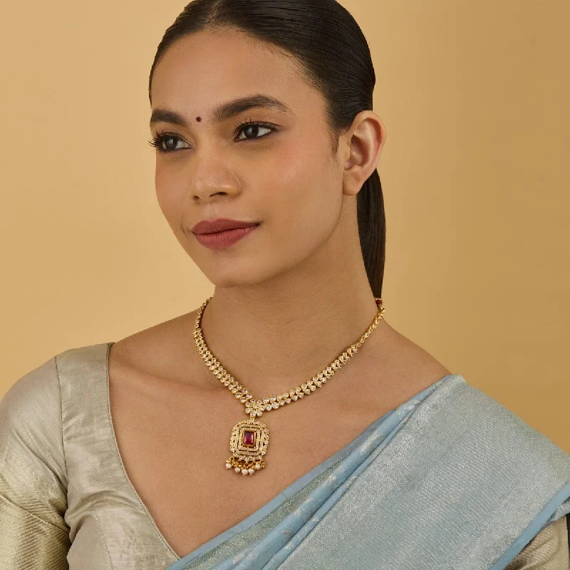 women affordable gold necklaces -Silver Temple Necklace 174316