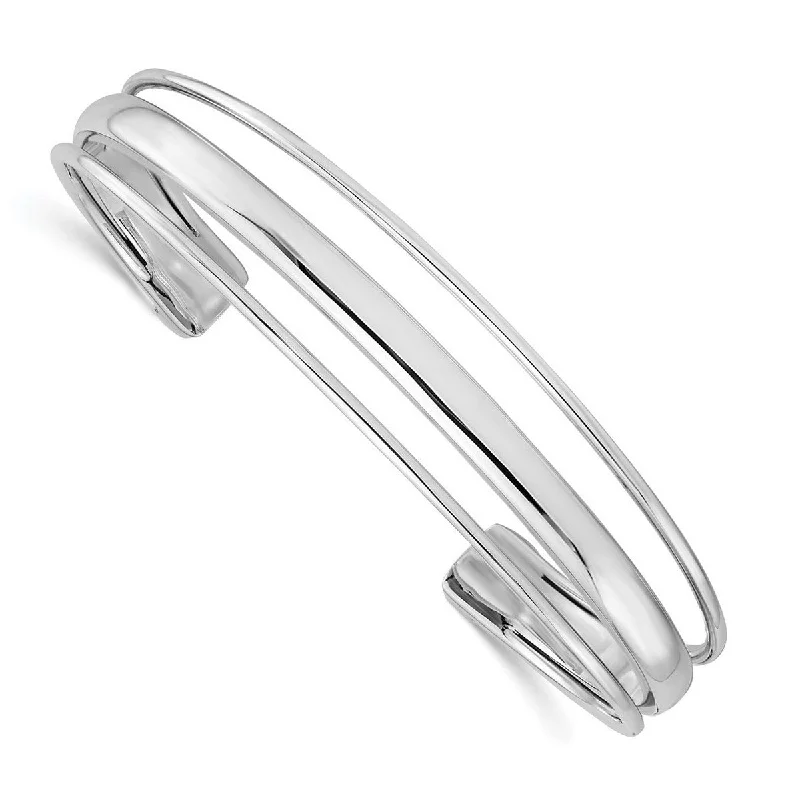 Curata 925 Sterling Silver Three Row Polished Adjustable Cuff Bangle Bracelet