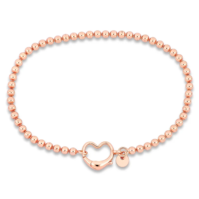 Miadora Ball Link Bracelet with Heart Clasp in Rose Sterling Silver