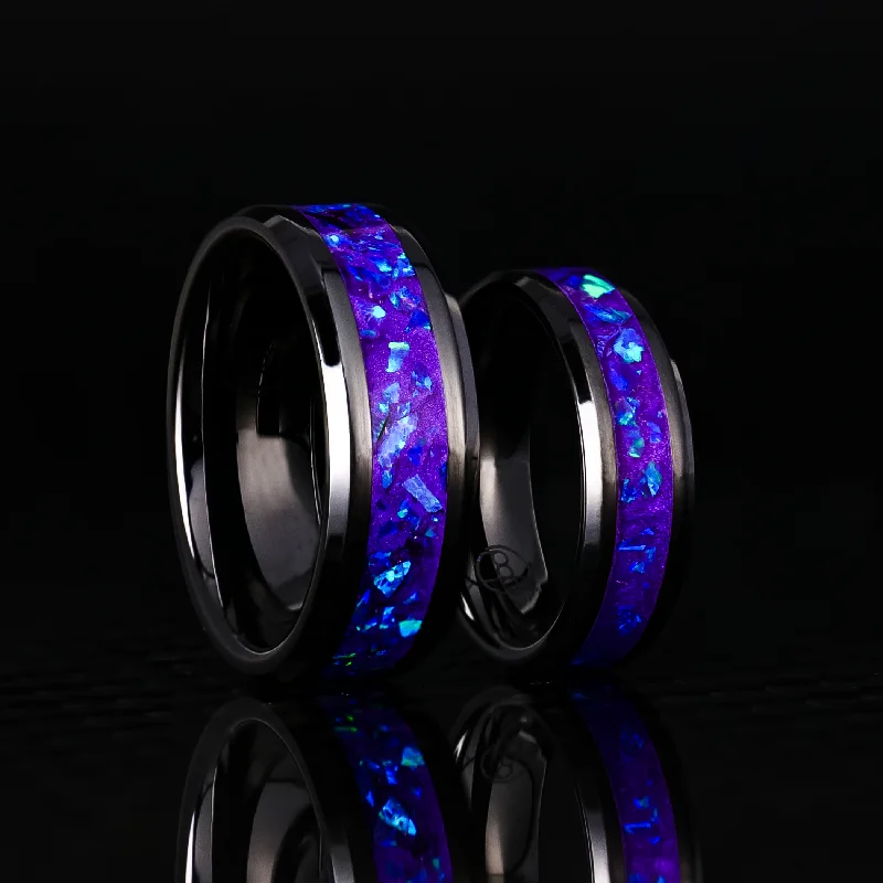 women leather bracelets -Matching Glowstone Wedding Ring Set