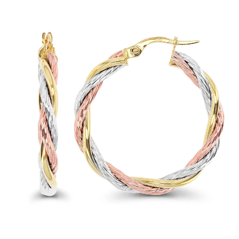 women stylish earrings -10KT Gold Tri-Color 30X3MM Hoop Earrings