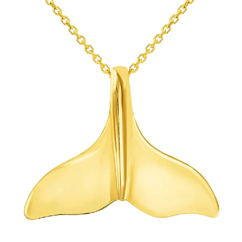 women birthday gift necklaces -Solid 14k Yellow Gold Classic Dolphin Tail Fin Pendant With Cable, Curb or Figaro Chain Necklace