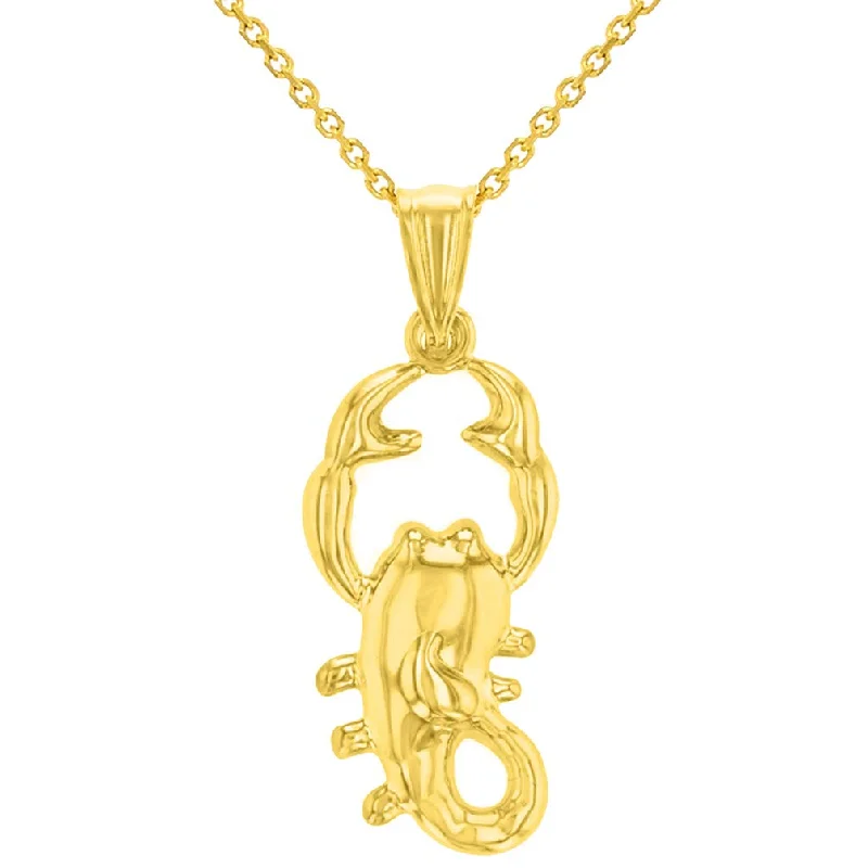 women sapphire necklaces -High Polish 14k Yellow Gold 3D Scorpio Zodiac Sign Scorpion Animal Pendant With Cable, Curb or Figaro Chain Necklace