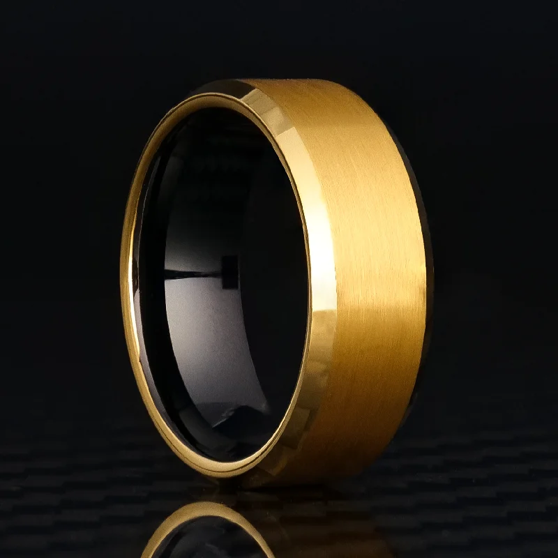 women vintage bangles -8mm Beveled Gold Tungsten Ring