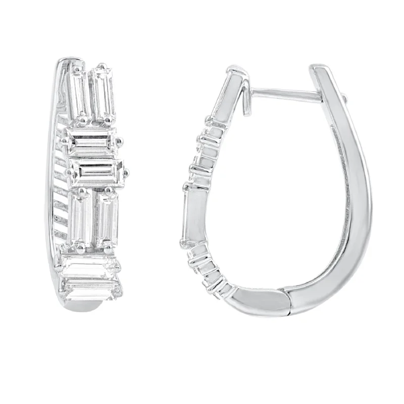 women bridal earrings -Signature EcoLove 4-1/5 CTW Diamond Hoop Earrings in 14KT White Gold