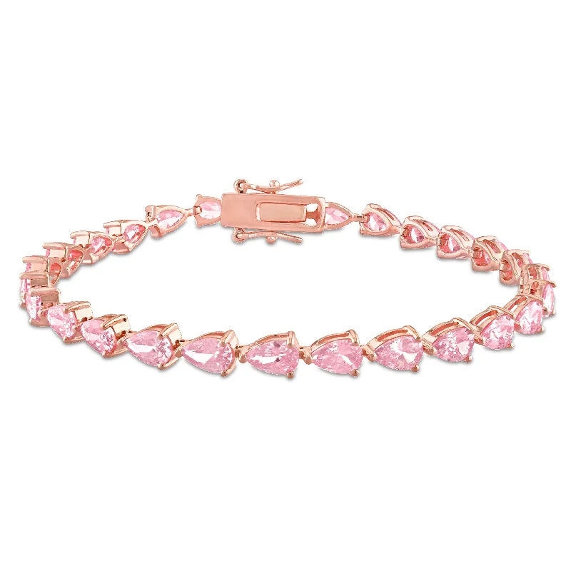 Miadora 13 1/2ct TGW Triangle-shape Pink Cubic Zirconia Tennis Bracelet in Rose Silver - 7.25 in - 7.25 in x 6 mm x 4 mm