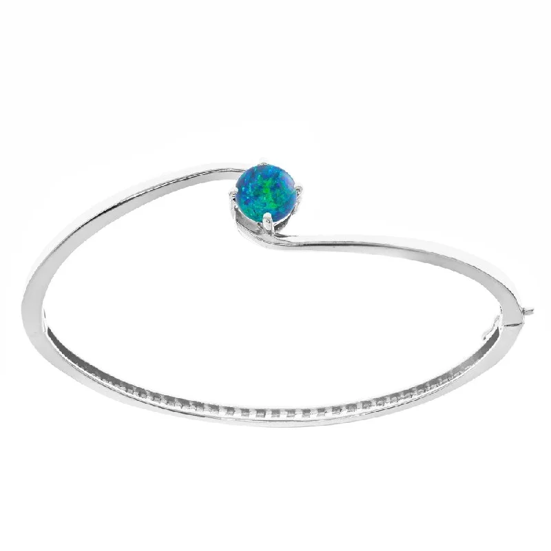 Sterling Silver with Blue Opal Solitaire Bangle Bracelet-7.25"