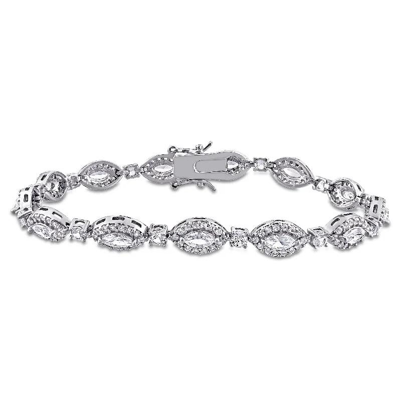 9 1/2ct TGW Multi-Cut Created White Sapphire Tennis Bracelet in Sterling Silver by Miadora - 7 in x 6.7 mm x 3 mm