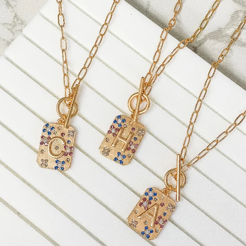 women radiant-cut necklaces -Gold Pave Medallion Initial Necklace