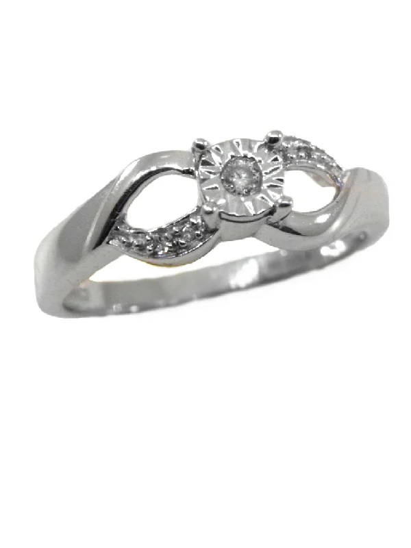 women timeless engagement rings -Genuine Diamond Ring with Infinity Design 10k White Gold 1/8 CTW