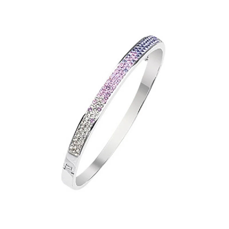 Curata 925 Sterling Silver 7" Rhodium Hombre Purple to White Crystal Bangle Bracelet