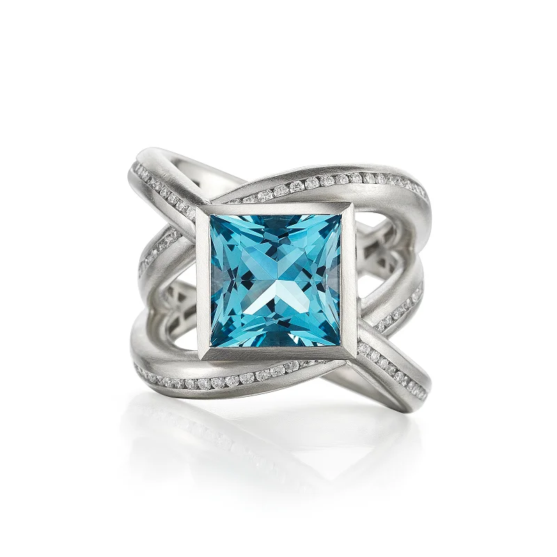 women emerald-cut engagement rings -Enwrapped Aquamarine and Diamond Ring