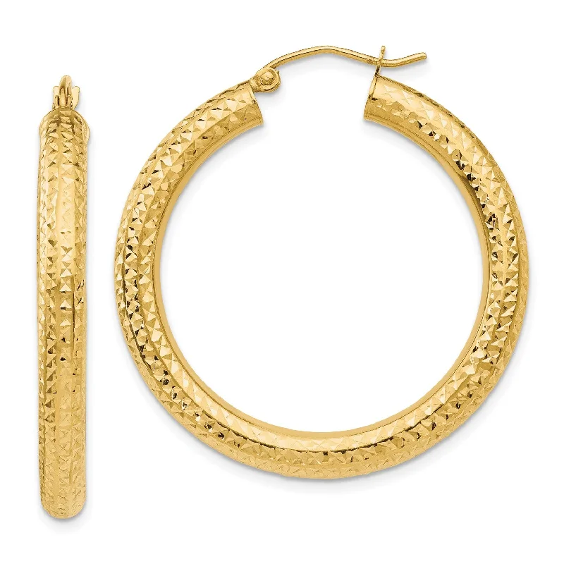 women drop earrings for women -14KT Yellow Gold 35X4MM Diamond-cut Hoop Earrings