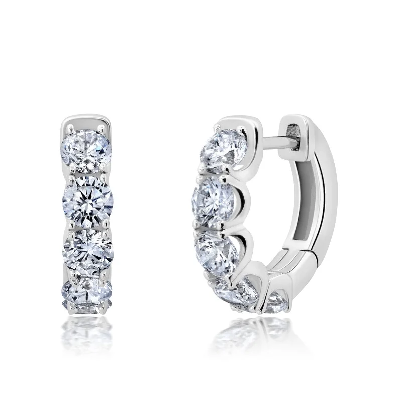 women dangle earrings -Crislu Platinum Plated Sterling Silver and Cubic Zirconia Huggie Earrings