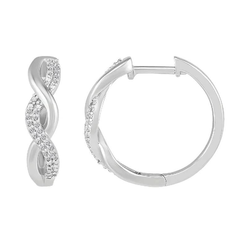 women everyday earrings -1/10 CTW Diamond Twist Hoop 18MM Earrings in Sterling Silver