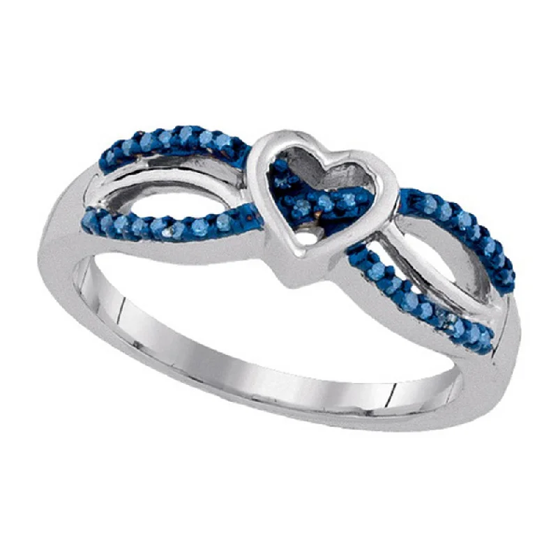 women custom-made engagement rings -Blue Heart Genuine Diamond Ring Rhodium on Sterling Silver