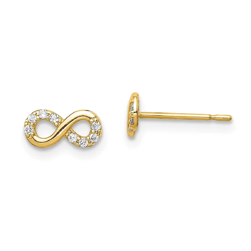 women simple earrings -14KT Yellow Gold Cubic Zirconia Stud Infinity Earrings