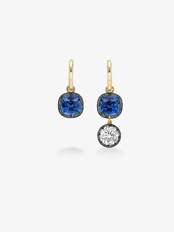 women personalized earrings -Cushion Sapphire & Diamond Gypset Hoop Earrings