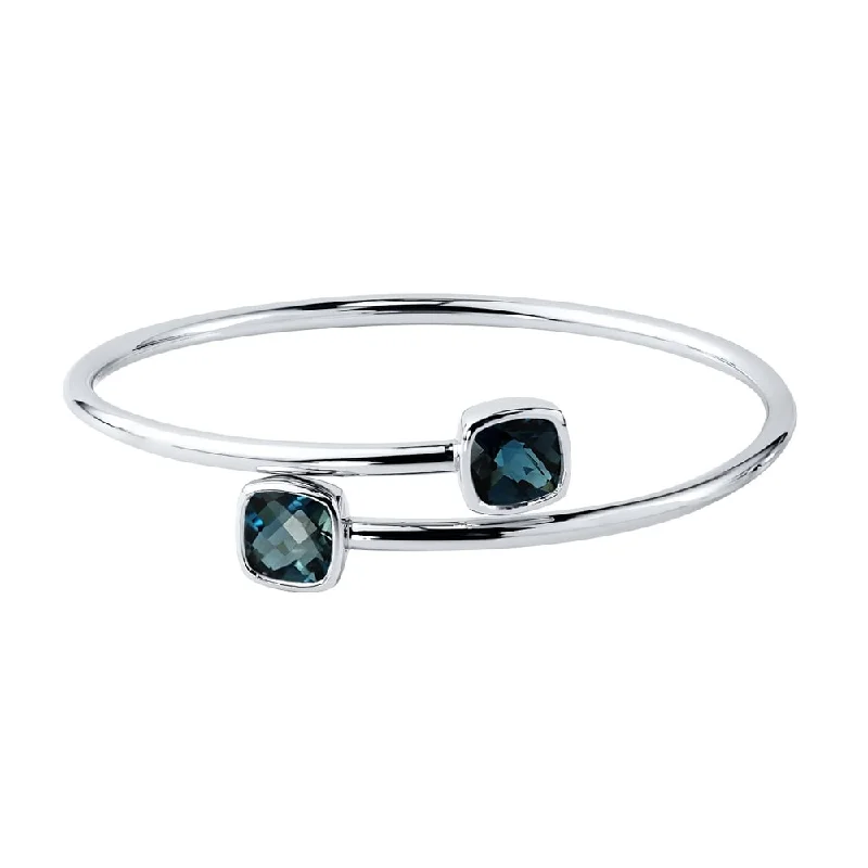 Stackable 5ct Cushion-cut London Blue Topaz Bypass Bangle Bracelet by Auriya in Gold over Silver