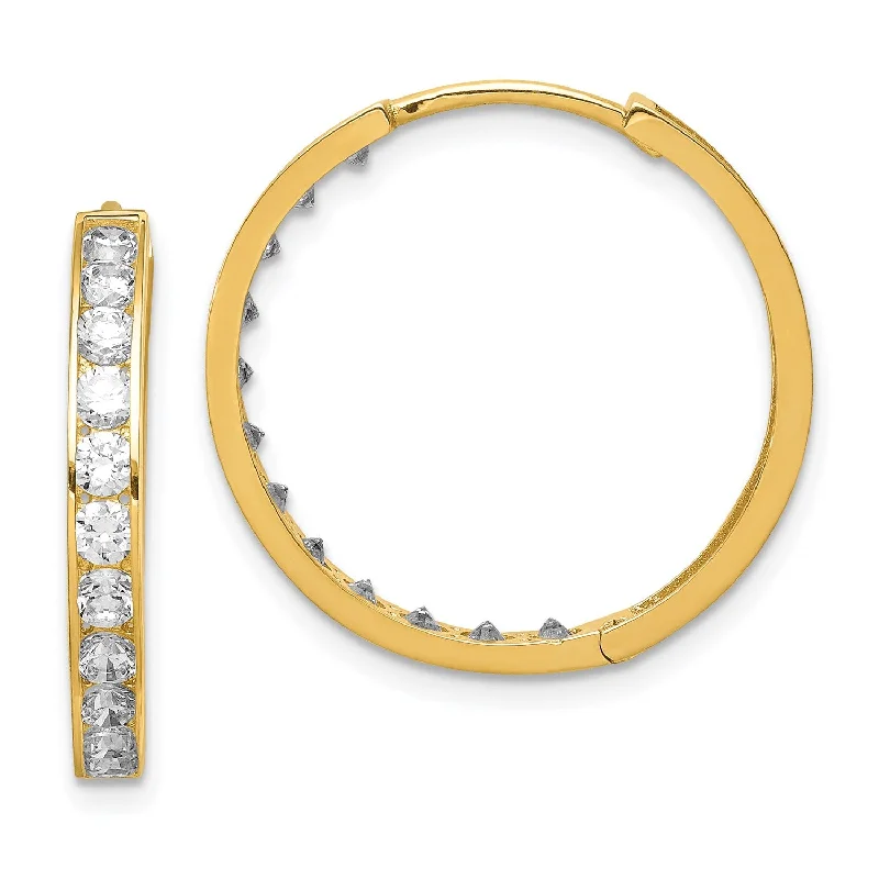 women affordable gold earrings -14KT Yellow Gold Cubic Zirconia 19MM Hoop Earrings