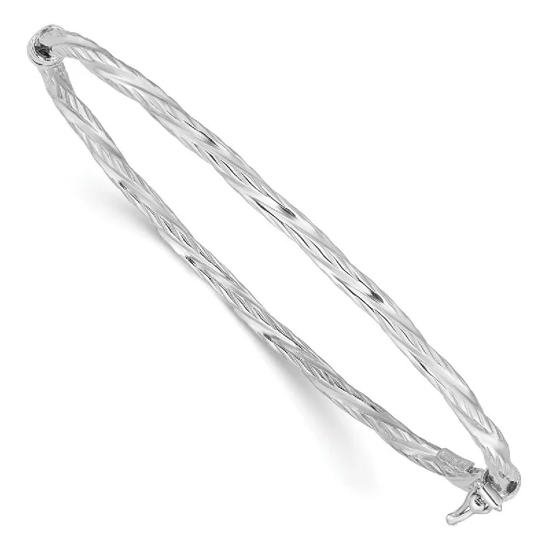 Curata 925 Sterling Silver 2.75mm Rhodium-plated Textured Twisted Hinged Bangle Bracelet