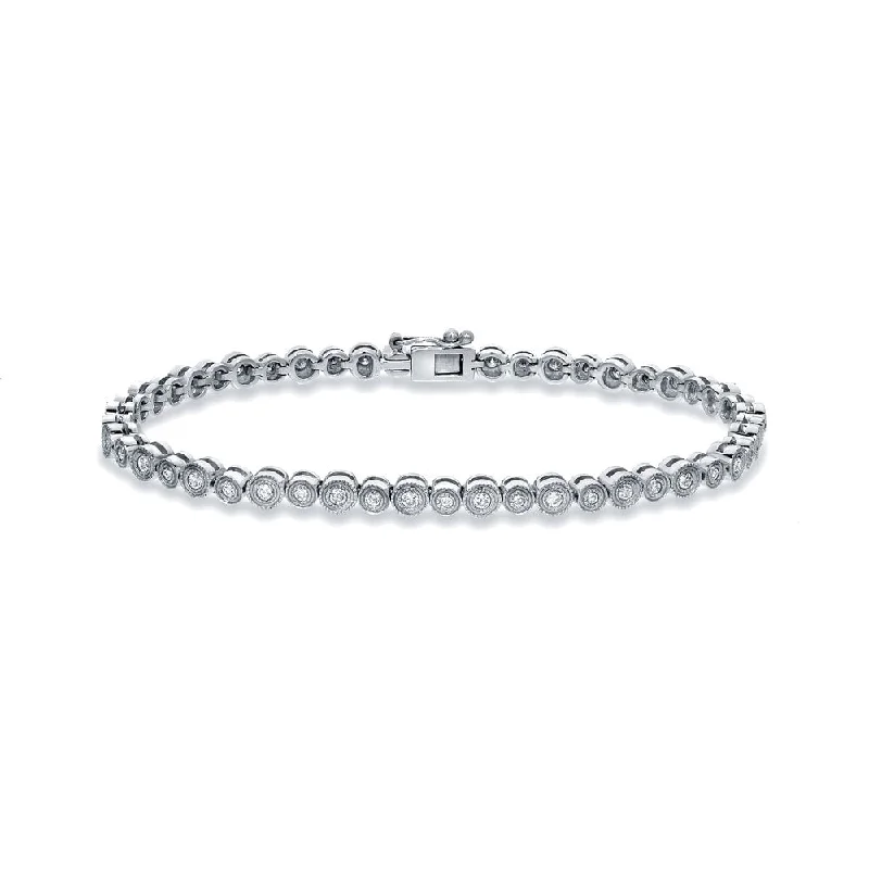 Auriya 18k White Gold 1ct TDW Round Vintage-Inspired Bezel-Set Diamond Tennis Bracelet