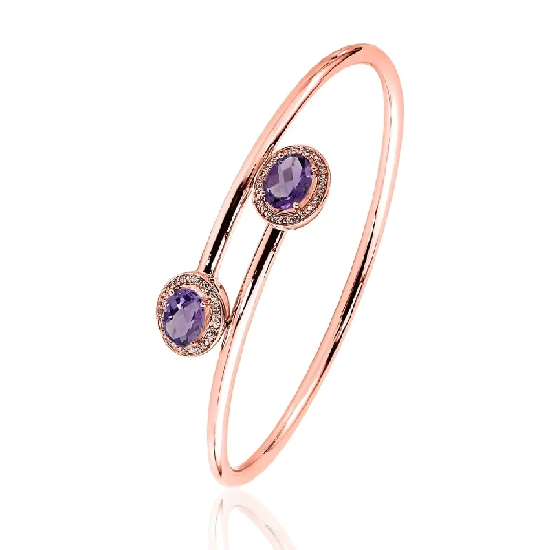 Auriya 2ct Oval Purple Amethyst Gold over Silver Bangle Bracelet with Diamond Accents