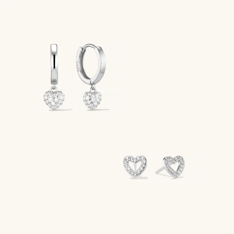 women elegant stud earrings -Amore Pave Earring & Alma Stud Stacking Set Silver