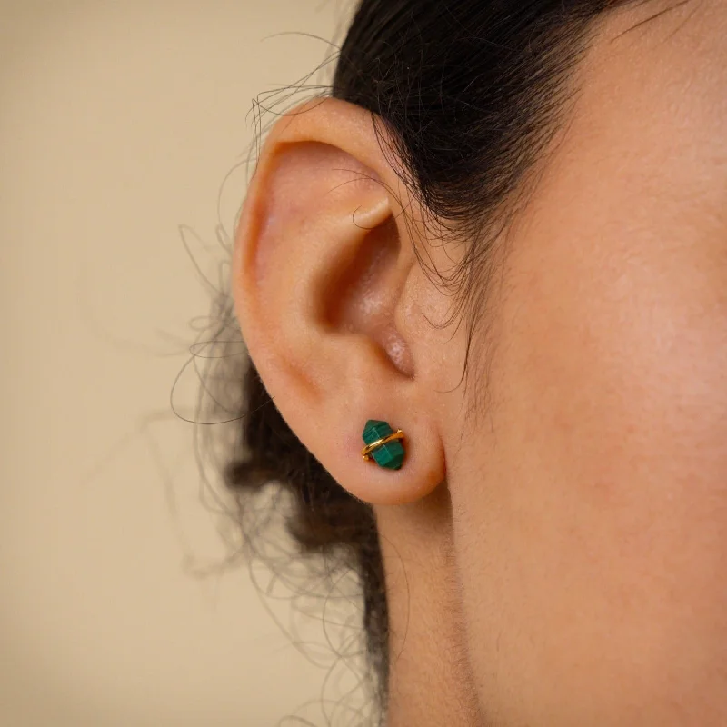 women unique earrings -Herkimer Malachite Studs