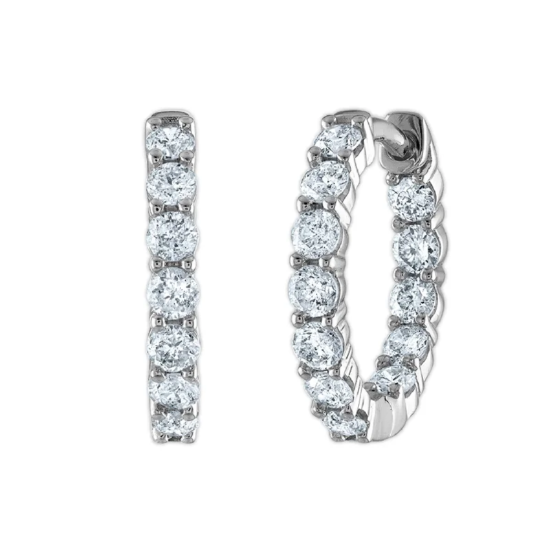 women silver hoop earrings -1 CTW Diamond Hoop In & Out Earrings in 10KT White Gold