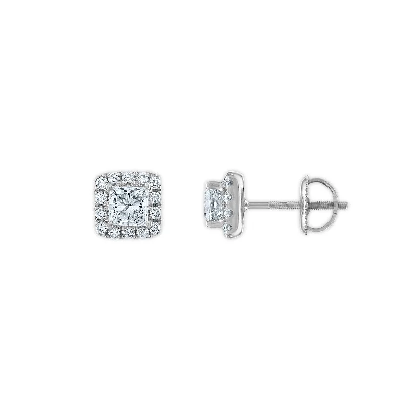 women stud earrings -Signature EcoLove 1 1/5 CTW Lab Grown Diamond Halo Stud Earrings in 14KT White Gold