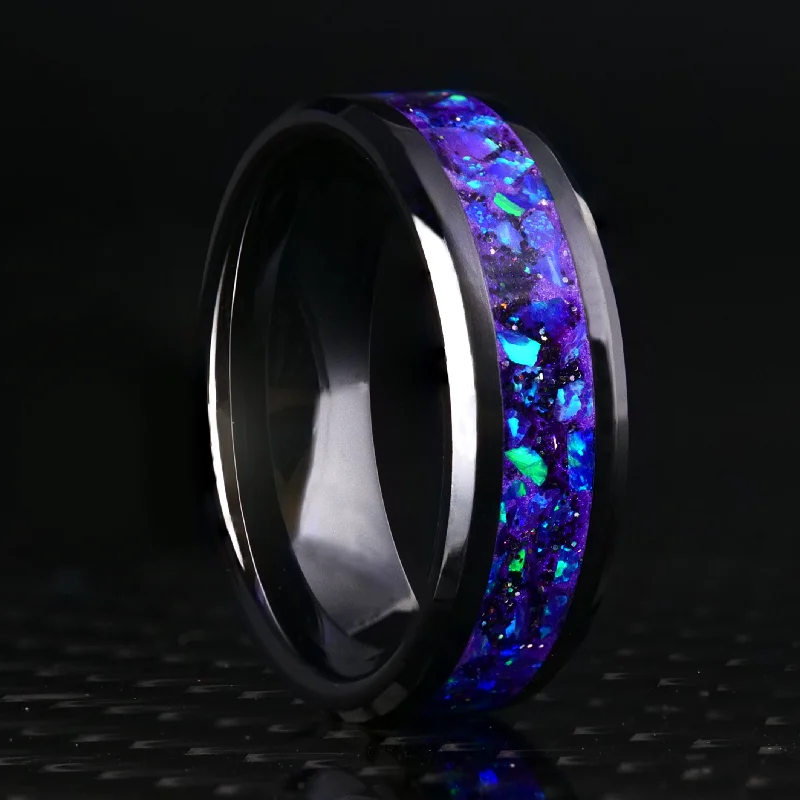 women infinity bangles -Radiant Lavender Opal Glowstone Ring on Black Ceramic