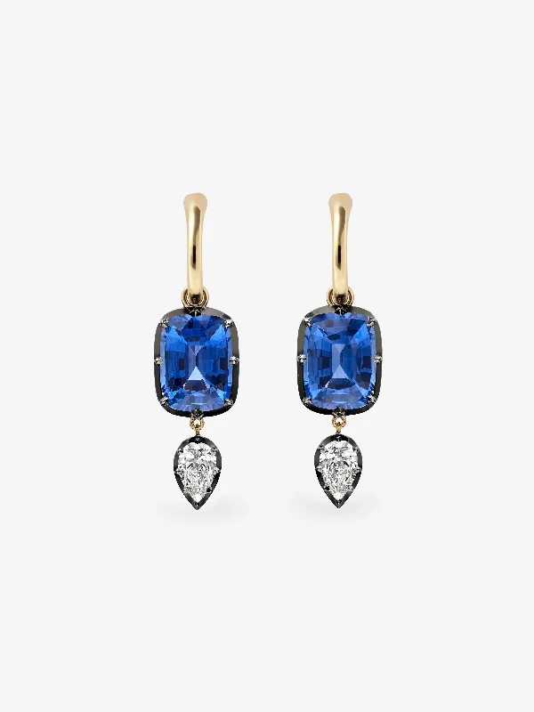 women heart-shaped earrings -Elongated Cushion Sapphire & Diamond Gypset Hoop Earrings