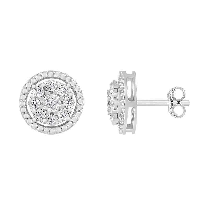 women luxury gold earrings -1/10 CTW Diamond Circle Stud Earrings in Sterling Silver