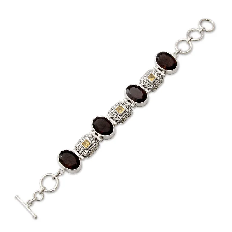 Handmade Imperial Sterling Silver Multi-Stone Bracelet (India) - Brown