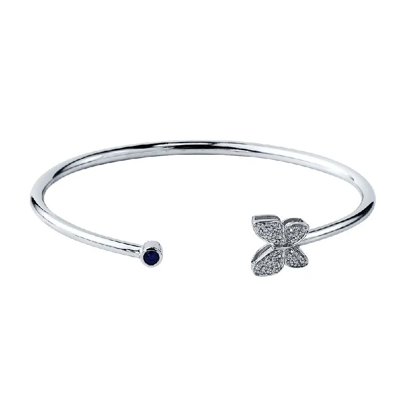 Auriya 1/8ct Blue Sapphire Butterfly Bangle Bracelet with Diamond Accents Gold over Silver